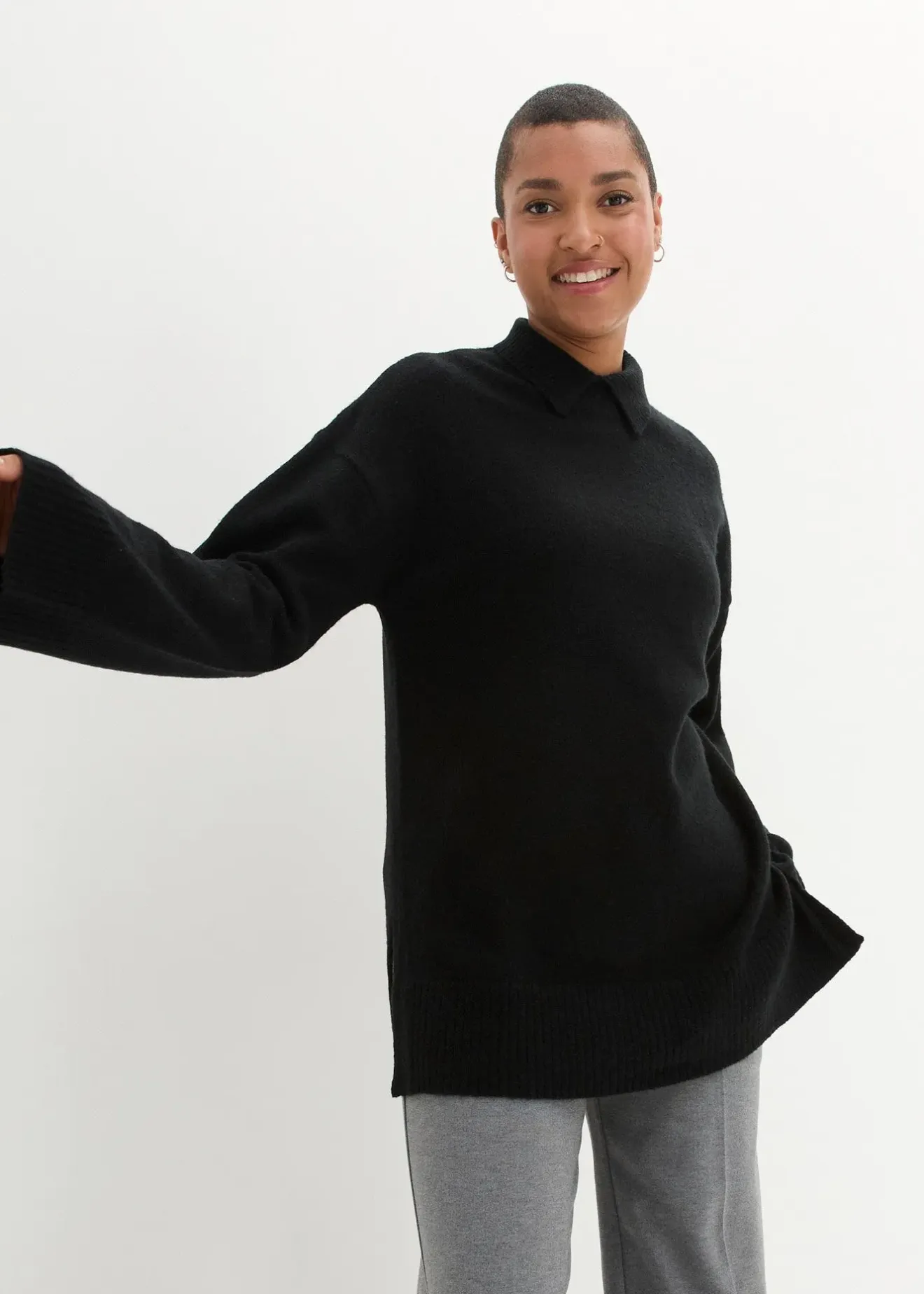 Femme bonprix Maille|Pulls & Gilets|Pull oversize à col roulé ouvert et fentes latérales