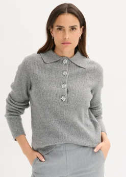 Femme bonprix Maille|Pulls & Gilets|Pull polo avec laine