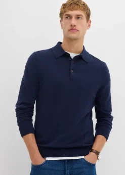 bonprix Pull polo en fine maille avec laine mérinos, slim|Homme Pulls & Gilets