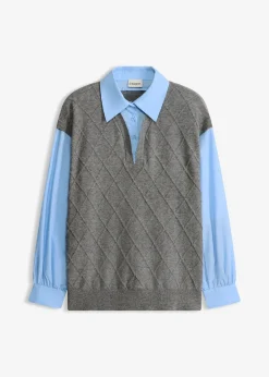 Femme bonprix Maille|Pulls & Gilets|Pull sans manches à empiècement chemisier en coton