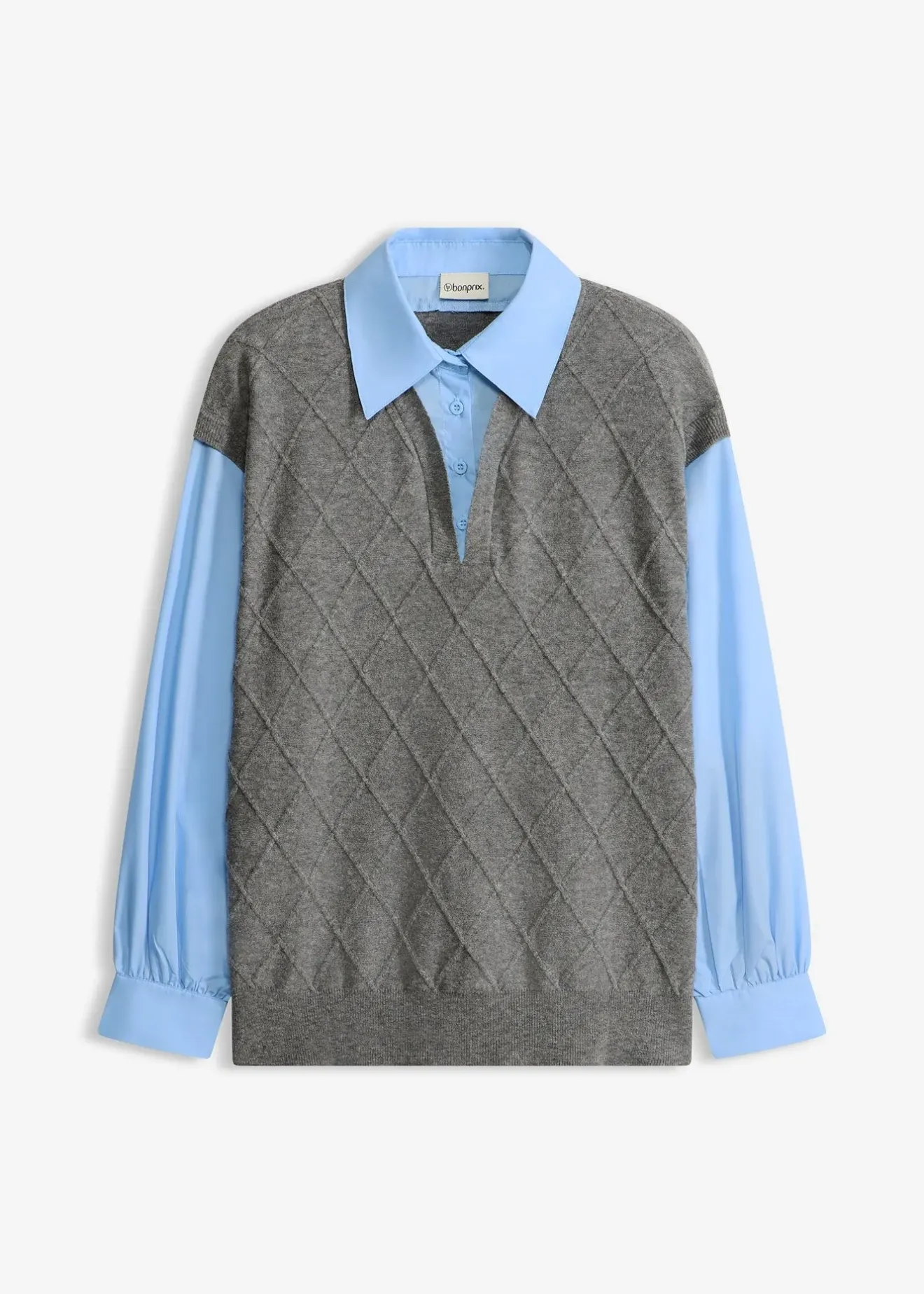 Femme bonprix Maille|Pulls & Gilets|Pull sans manches à empiècement chemisier en coton