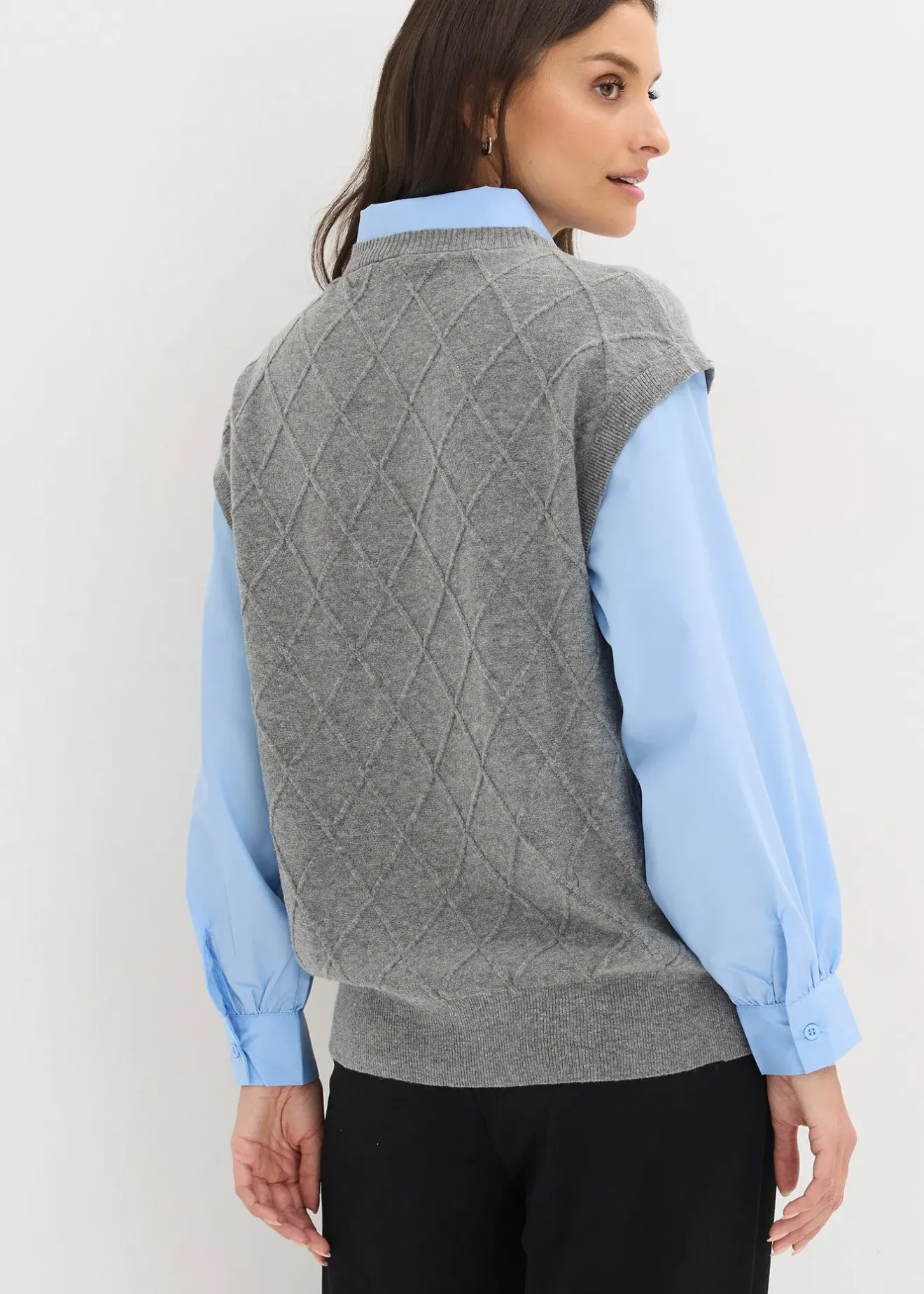 Femme bonprix Maille|Pulls & Gilets|Pull sans manches à empiècement chemisier en coton