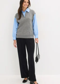 Femme bonprix Maille|Pulls & Gilets|Pull sans manches à empiècement chemisier en coton