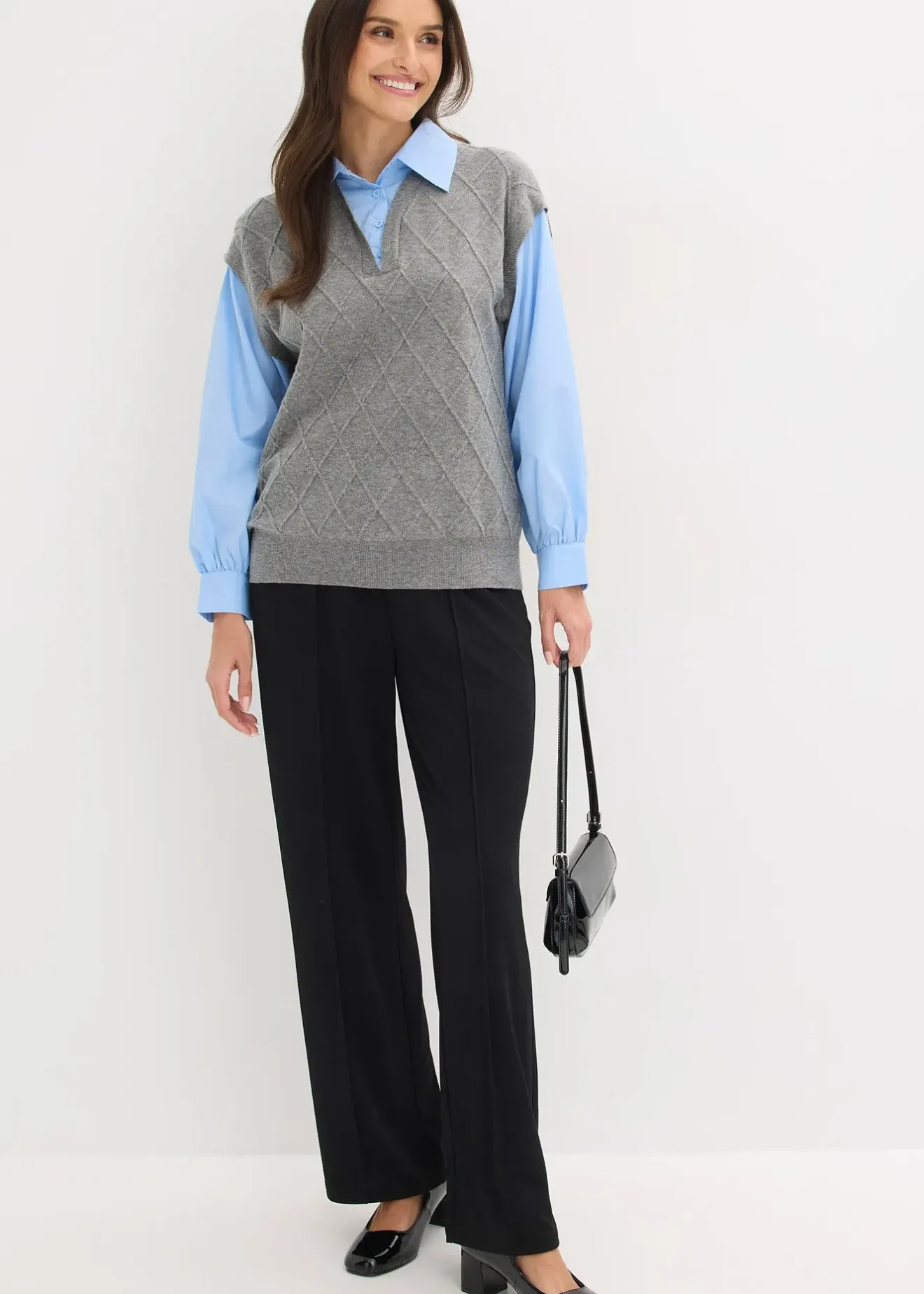 Femme bonprix Maille|Pulls & Gilets|Pull sans manches à empiècement chemisier en coton