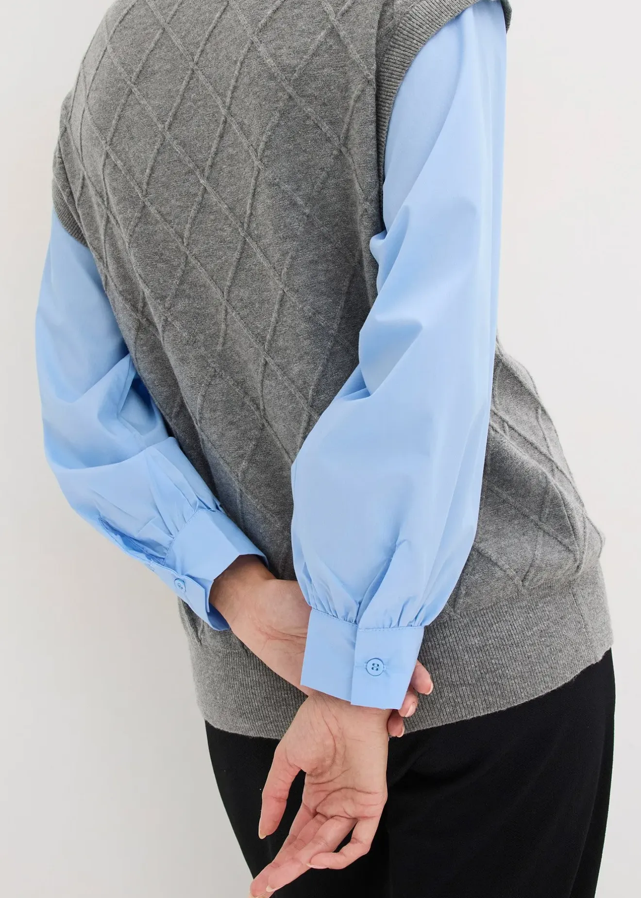 Femme bonprix Maille|Pulls & Gilets|Pull sans manches à empiècement chemisier en coton