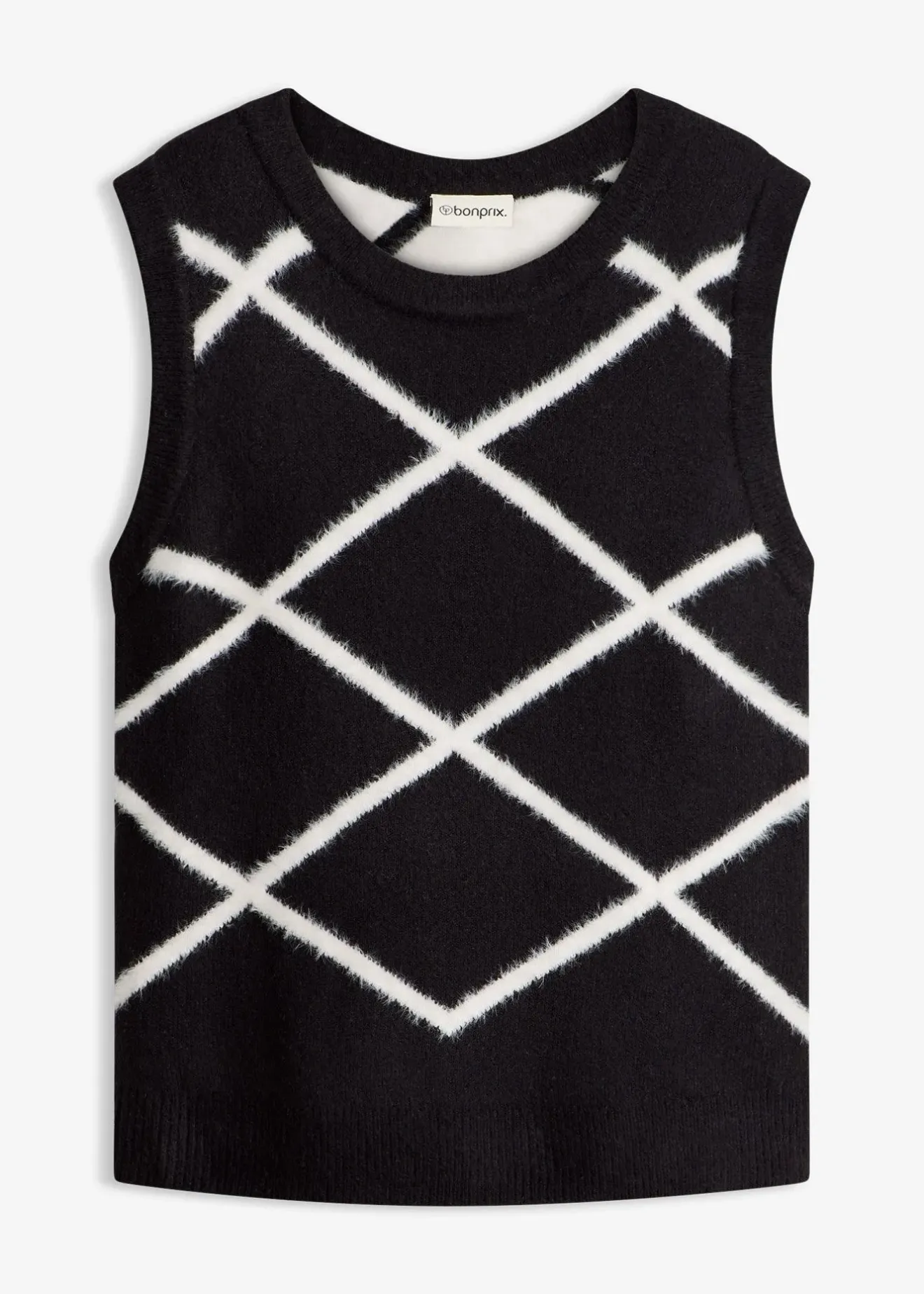 Femme bonprix Maille|Pulls & Gilets|Pull sans manches à motif en maille poilue