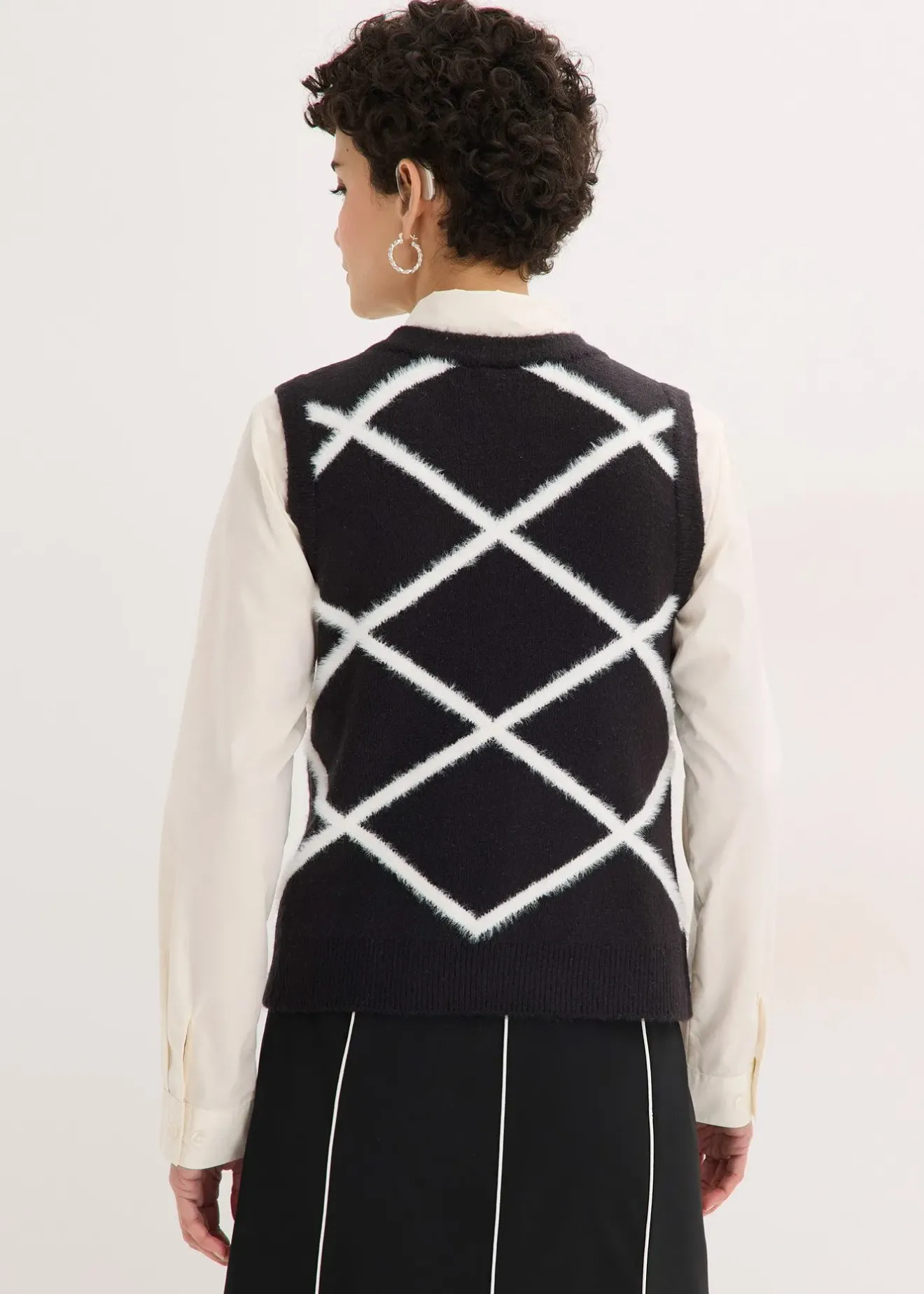 Femme bonprix Maille|Pulls & Gilets|Pull sans manches à motif en maille poilue