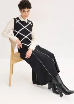 Femme bonprix Maille|Pulls & Gilets|Pull sans manches à motif en maille poilue