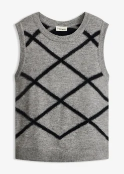 Femme bonprix Maille|Pulls & Gilets|Pull sans manches à motif en maille poilue