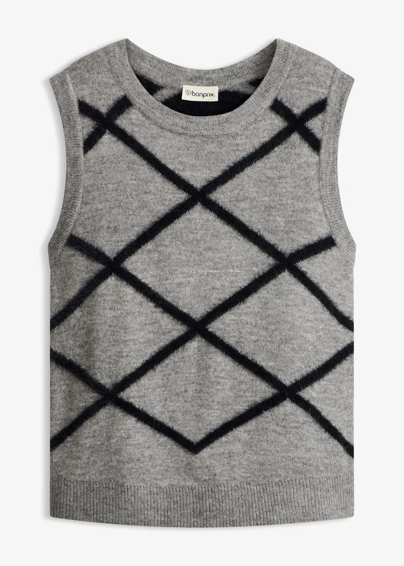 Femme bonprix Maille|Pulls & Gilets|Pull sans manches à motif en maille poilue