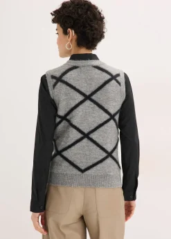 Femme bonprix Maille|Pulls & Gilets|Pull sans manches à motif en maille poilue