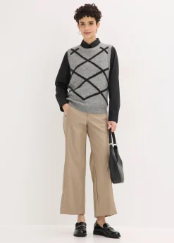 Femme bonprix Maille|Pulls & Gilets|Pull sans manches à motif en maille poilue