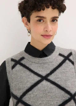 Femme bonprix Maille|Pulls & Gilets|Pull sans manches à motif en maille poilue