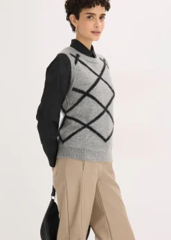 Femme bonprix Maille|Pulls & Gilets|Pull sans manches à motif en maille poilue