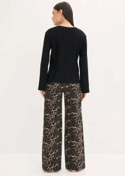 bonprix Pyjama avec haut côtelé et pantalon ample|Femme Lingerie Nuit