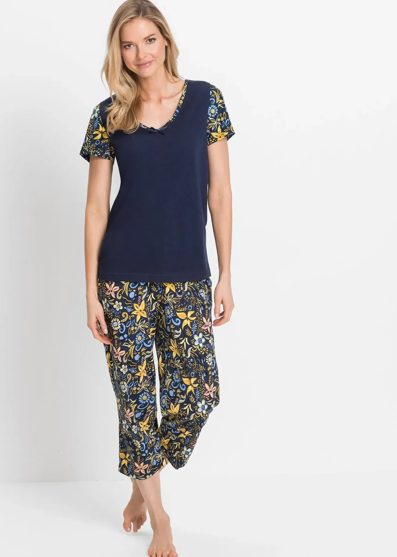 bonprix Pyjama corsaire à manches courtes 100% coton|Femme Lingerie Nuit