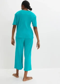 bonprix Pyjama côtelé avec pantalon large|Femme Basiques|Lingerie Nuit