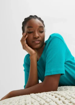 bonprix Pyjama côtelé avec pantalon large|Femme Basiques|Lingerie Nuit