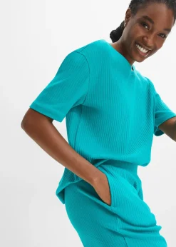 bonprix Pyjama côtelé avec pantalon large|Femme Basiques|Lingerie Nuit