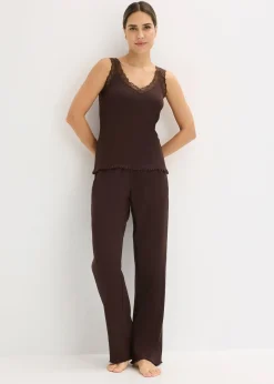 Femme bonprix Lingerie Nuit|Pyjama côtelé avec top à dentelle