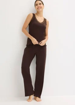 Femme bonprix Lingerie Nuit|Pyjama côtelé avec top à dentelle