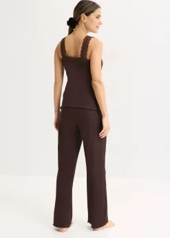 Femme bonprix Lingerie Nuit|Pyjama côtelé avec top à dentelle