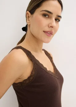 Femme bonprix Lingerie Nuit|Pyjama côtelé avec top à dentelle