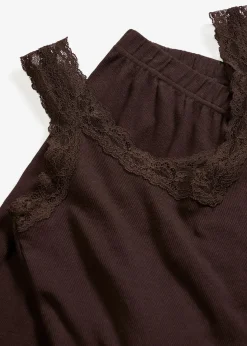 Femme bonprix Lingerie Nuit|Pyjama côtelé avec top à dentelle