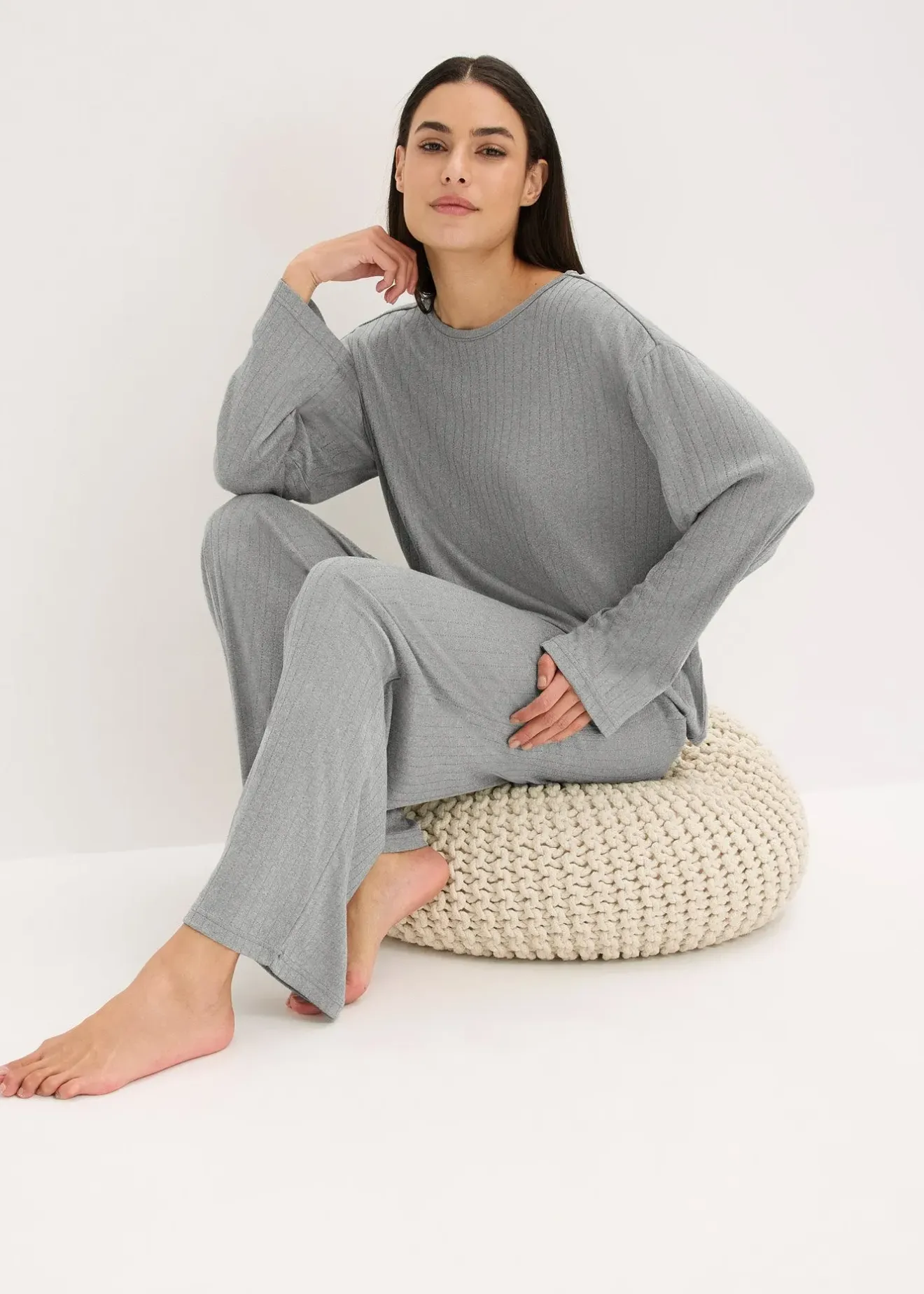 Femme bonprix Lingerie Nuit|Pyjama doux en jersey pointelle