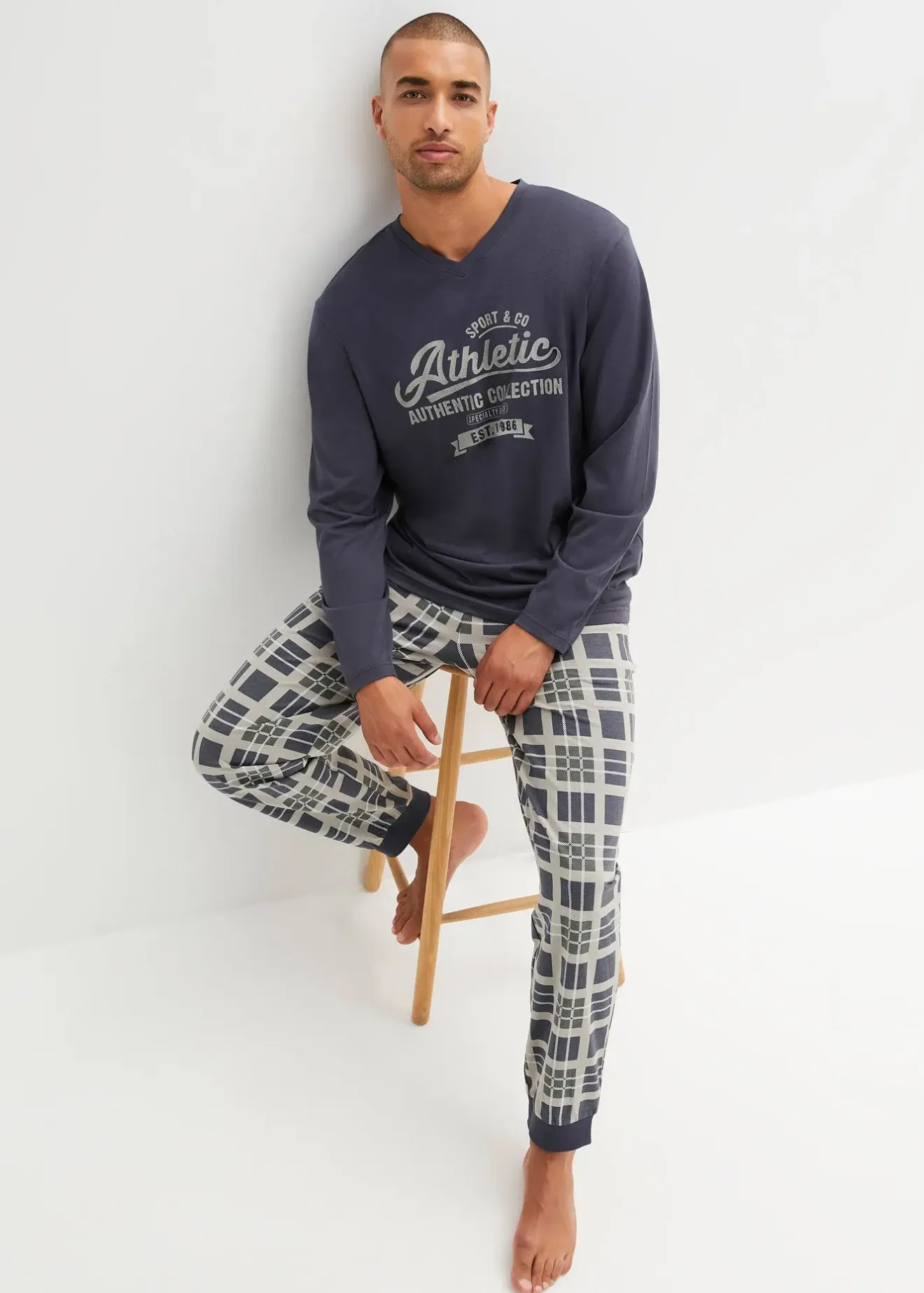 Homme bonprix Pyjamas|Sous-Vêtements|Pyjama manches longues 100% coton
