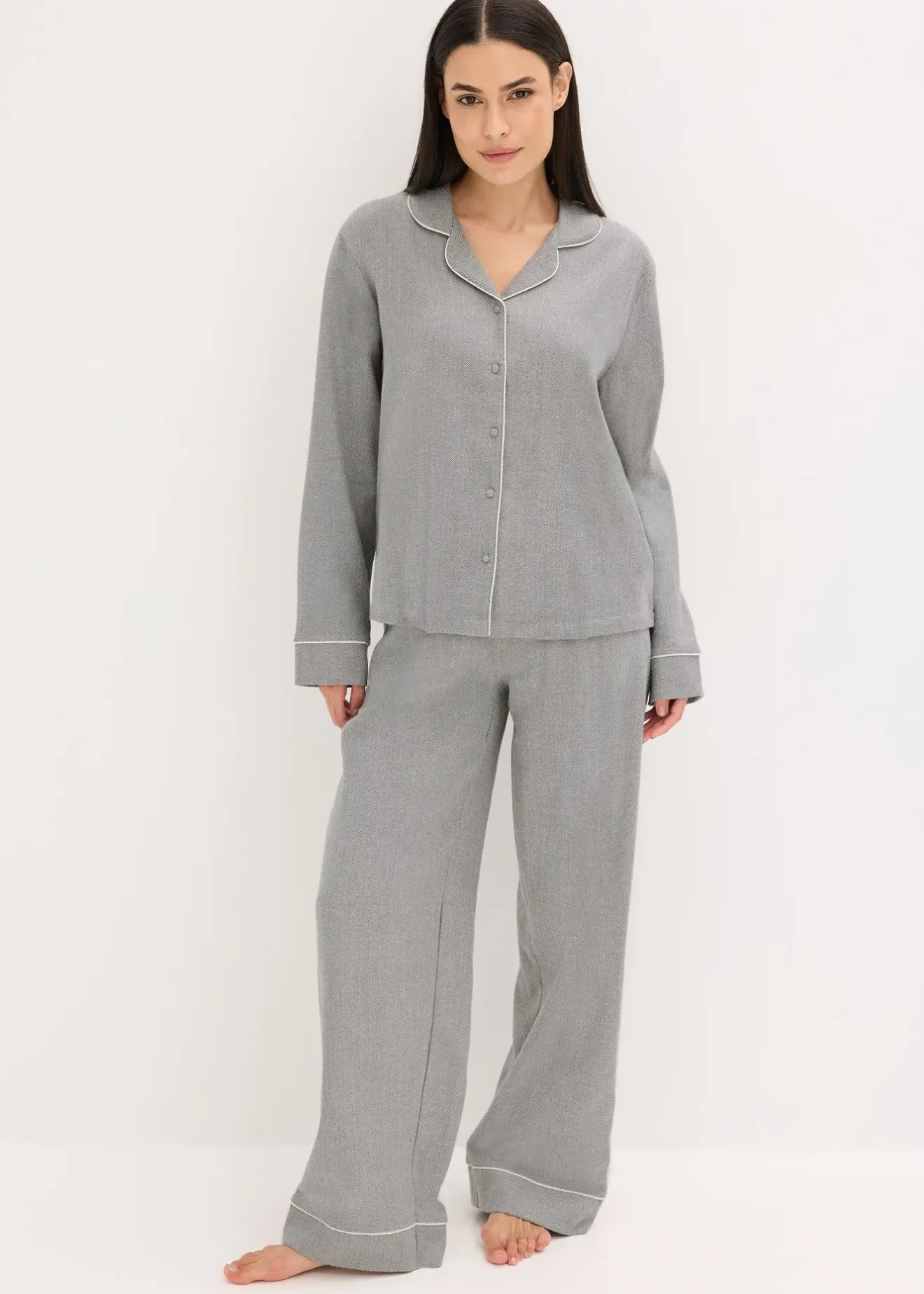 Femme bonprix Lingerie Nuit|Pyjama tissé en flanelle avec motif chevrons