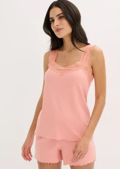 Femme bonprix Lingerie Nuit|Pyjashort avec empiècement dentelle