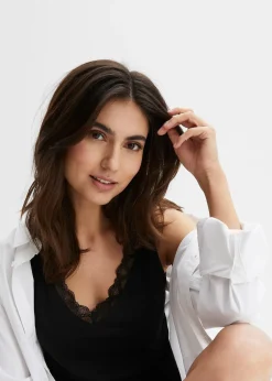 bonprix Pyjashort avec fine bordure dentelle|Femme Basiques|Lingerie Nuit