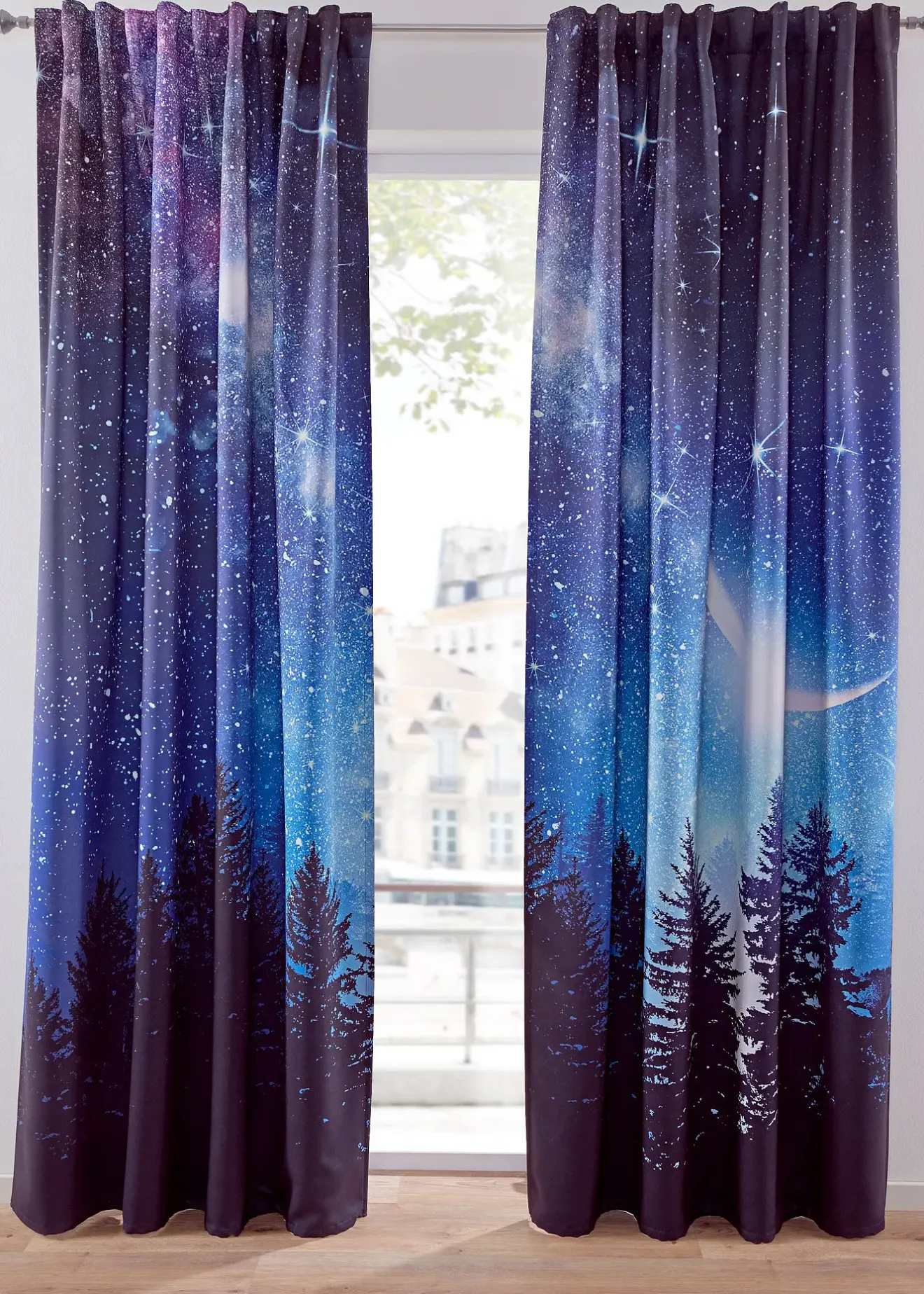 bonprix Rideaux obscurcissants motif ciel étoilé (2 pces)| Chambre À Coucher·Design Occultant|Rideaux Classiques