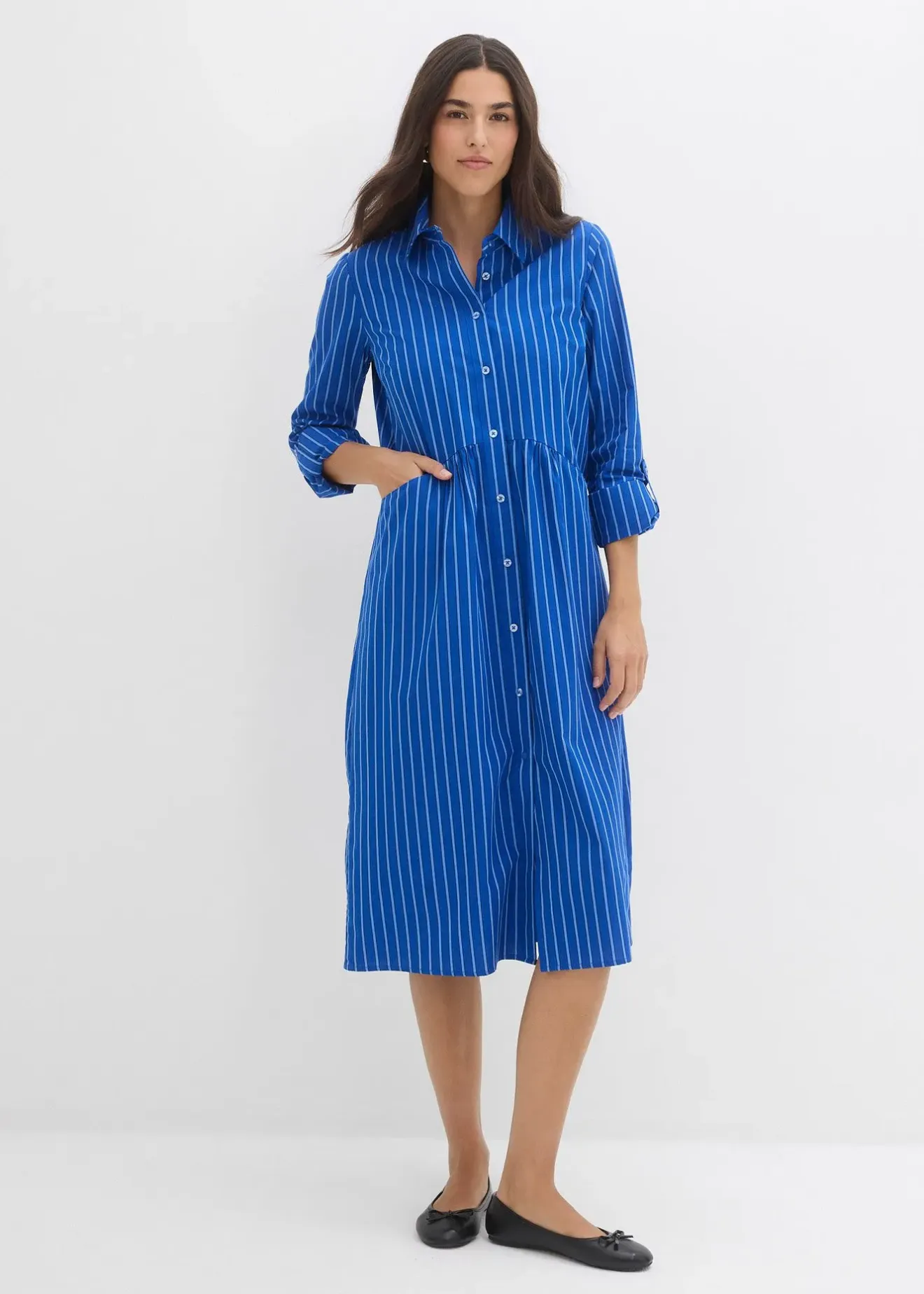 bonprix Robe à col chemise, 100% coton|Femme Robes