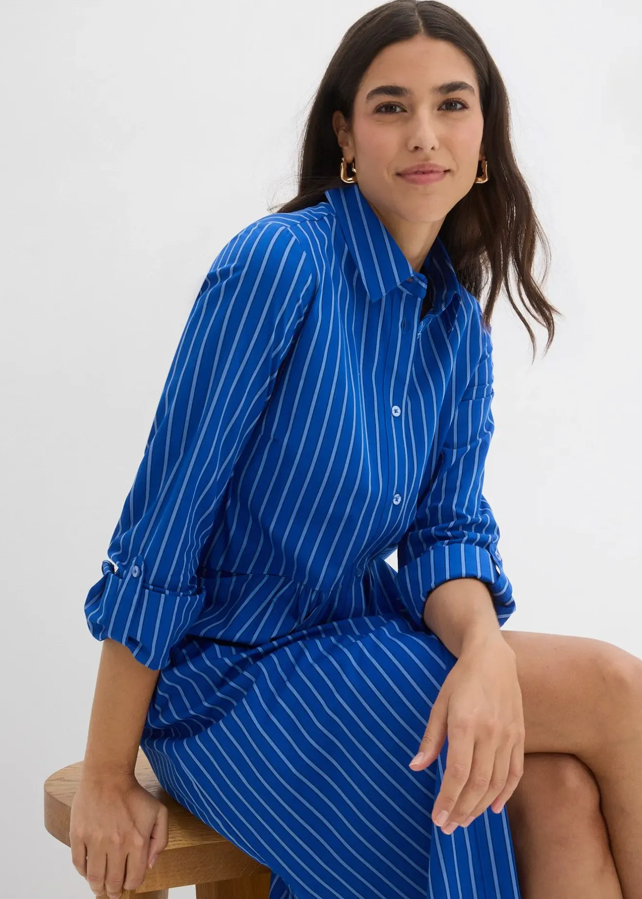 bonprix Robe à col chemise, 100% coton|Femme Robes
