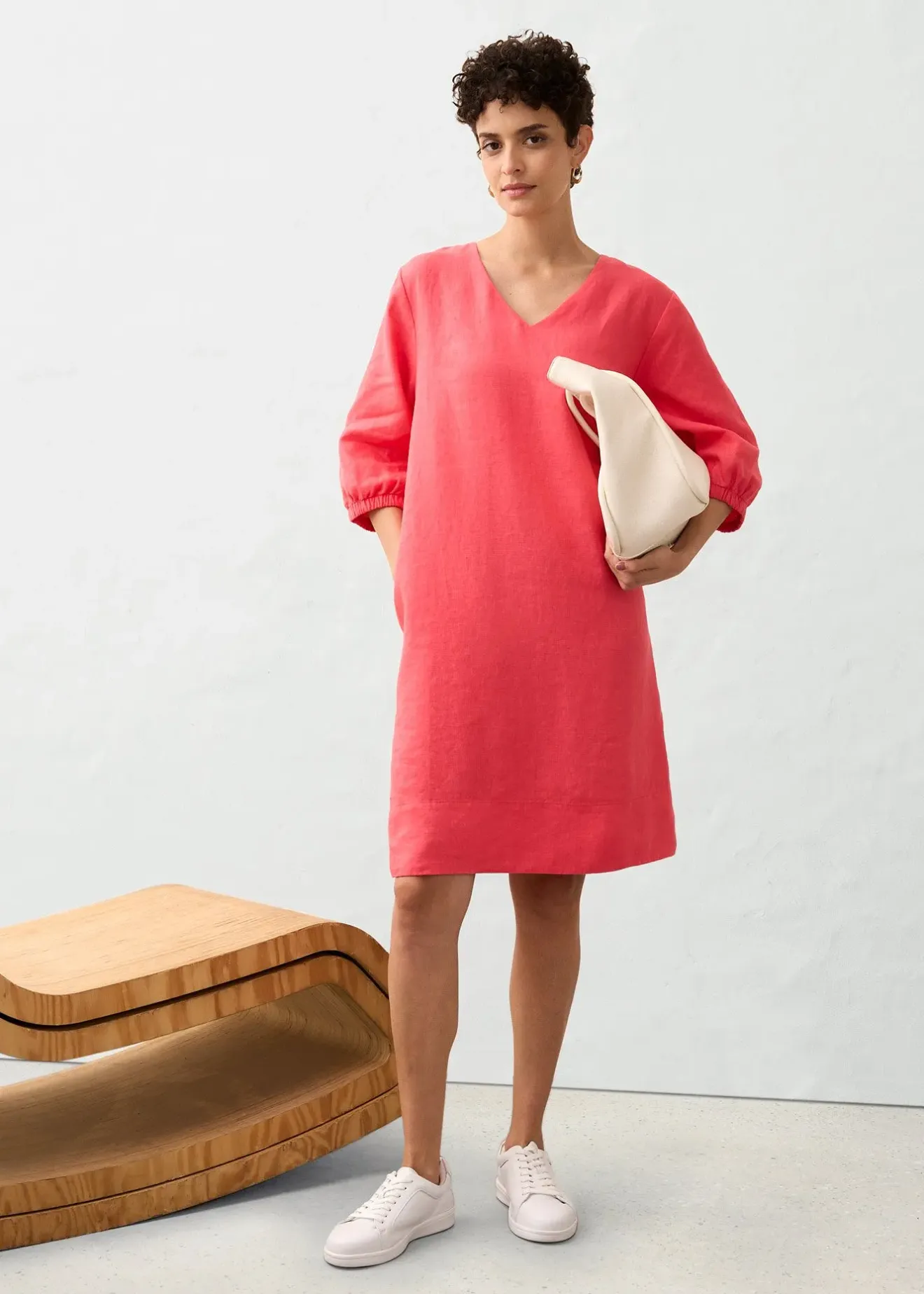 bonprix Robe 100 % lin, manches 3/4|Femme Premium