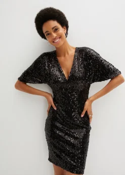 Femme bonprix Tailles Petite|Robe à sequins et décolleté plongeant