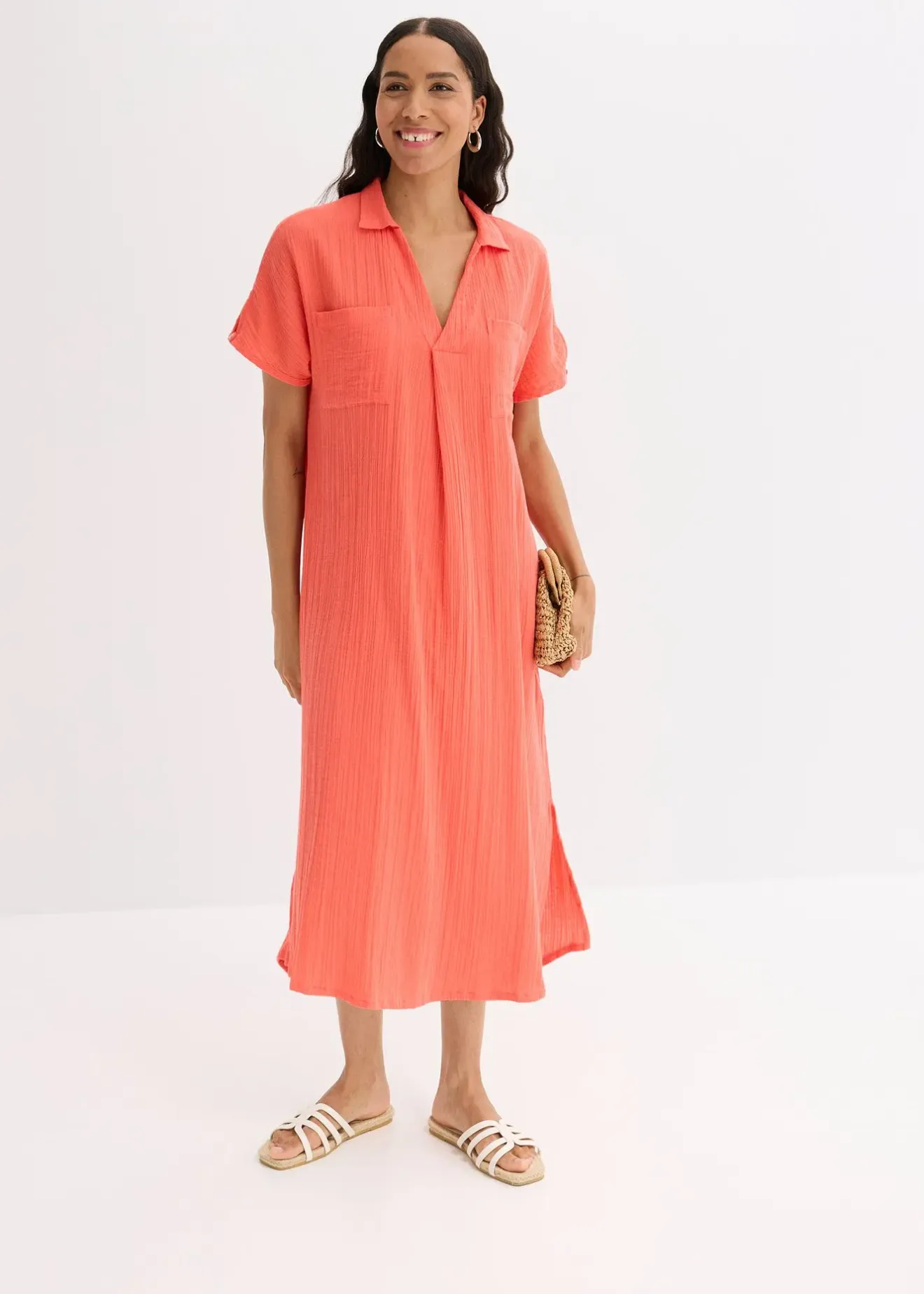 Femme bonprix Robes|Robe caftan en gaze de coton douce