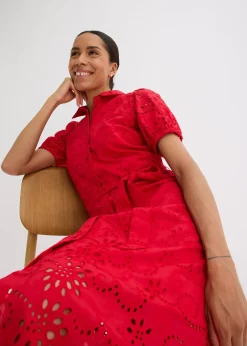 bonprix Robe chemise en broderie anglaise, 100% coton|Femme Robes