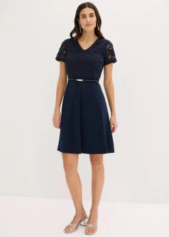 Femme bonprix Mode Festive|Robes|Robe courte avec ceinture et dentelle