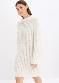 Femme bonprix Maille|Robes|Robe courte en maille à nœud en satin, légèrement transparente