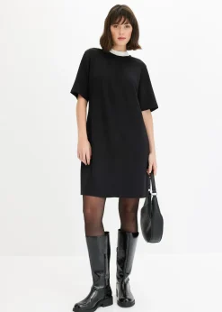 bonprix Robe courte en matière néoprène à col montant contrastant|Femme Robes