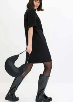 bonprix Robe courte en matière néoprène à col montant contrastant|Femme Robes