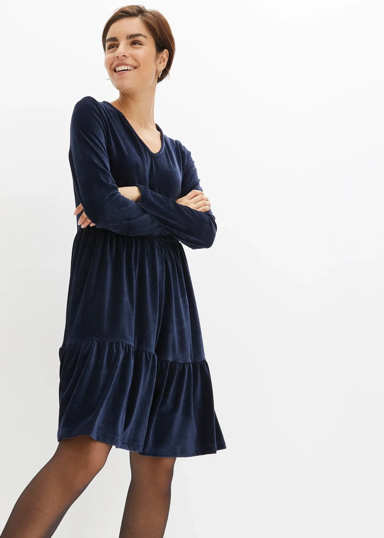 Femme bonprix Robes|Robe courte en velours extensible