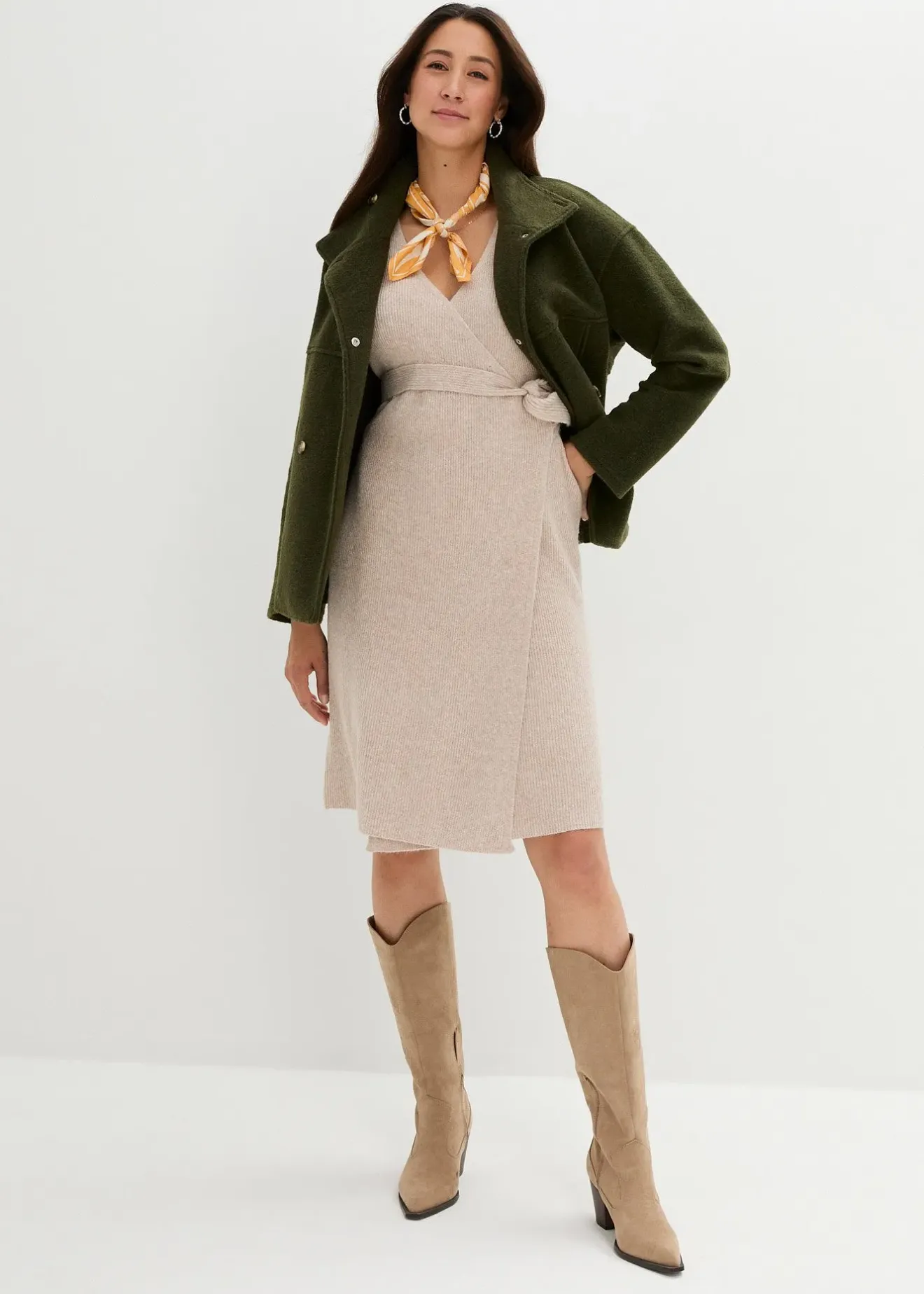 bonprix Robe de grossesse/d’allaitement en maille ultra douce à manches 3/4|Femme Femme Enceinte