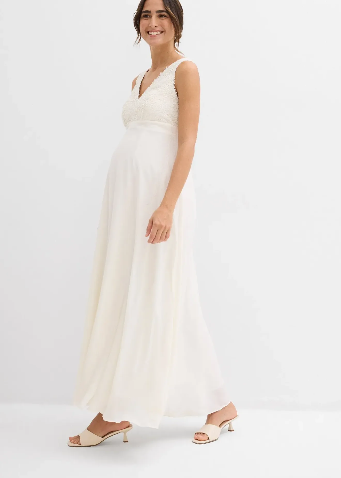 Femme bonprix Femme Enceinte|Robe de mariée de grossesse avec dentelle, satin et crêpe georgette