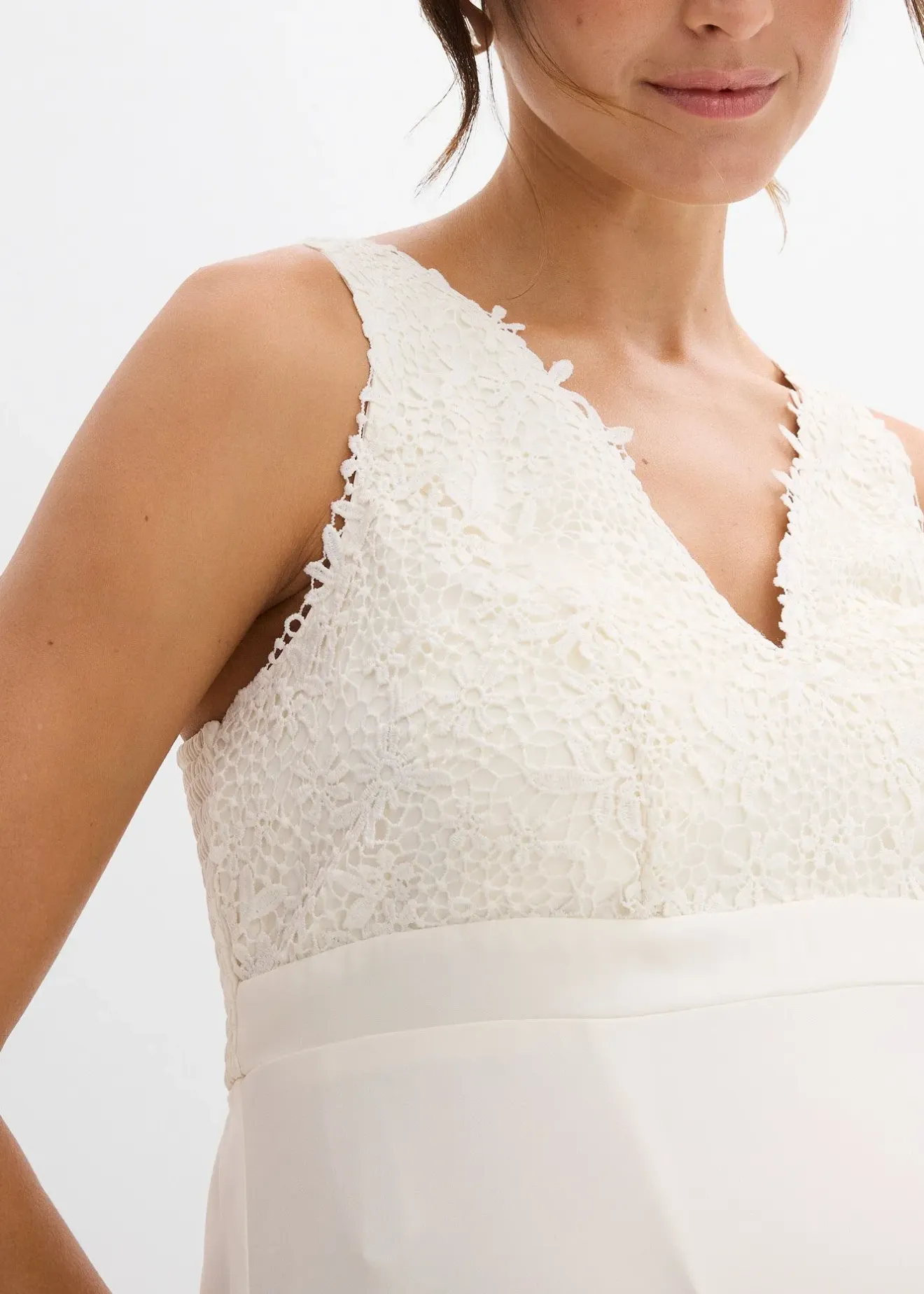 Femme bonprix Femme Enceinte|Robe de mariée de grossesse avec dentelle, satin et crêpe georgette