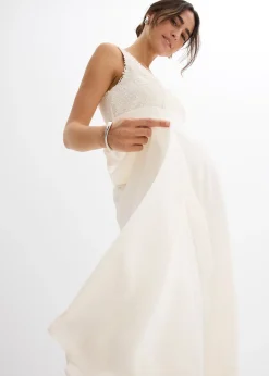 Femme bonprix Femme Enceinte|Robe de mariée de grossesse avec dentelle, satin et crêpe georgette