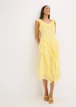 Femme bonprix Mode Festive|Robes|Robe en crêpe avec bretelles et volants